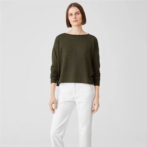 EILEEN FISHER Boiled Wool Jersey Bateau Neck Top Boxy Fit, Short Length $198